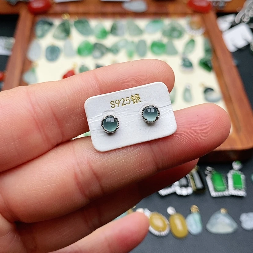 【闪购商品】翡翠耳饰银S925镶嵌耳钉