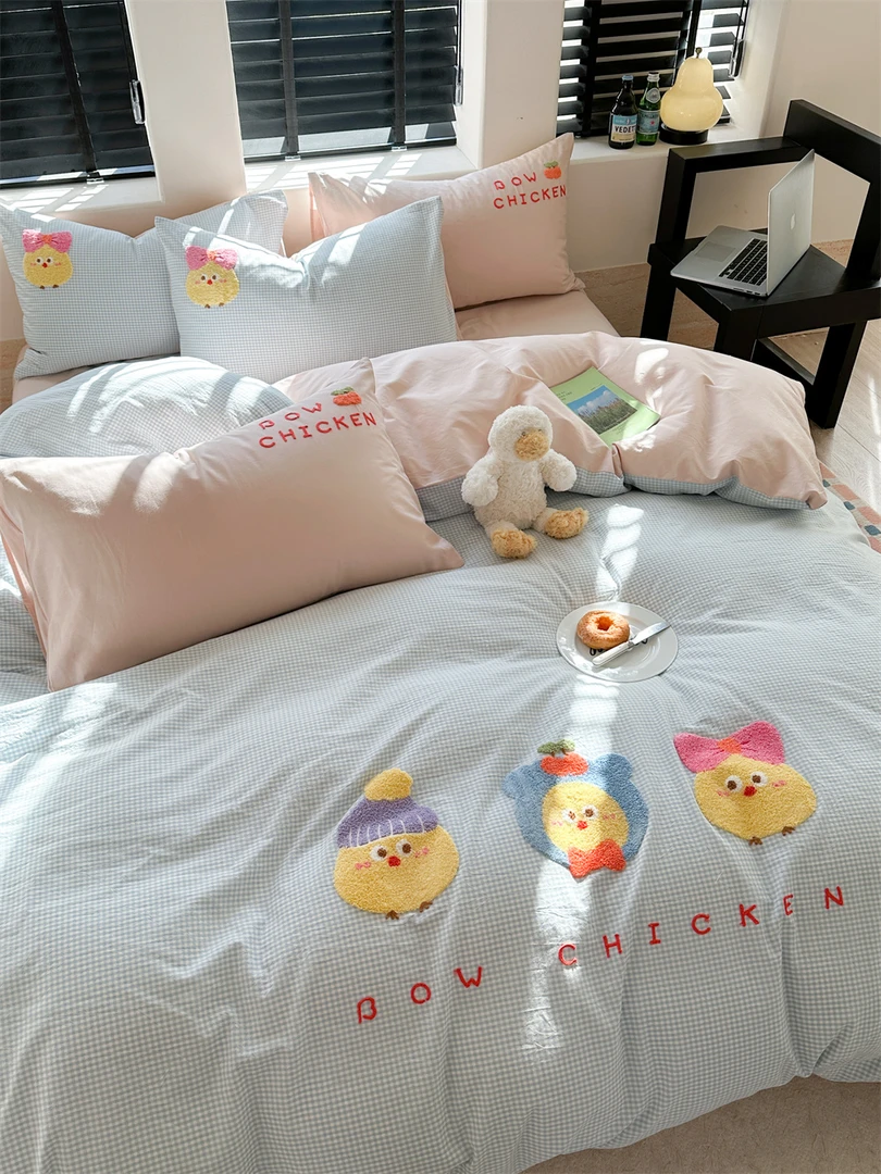 NSH 0245 全棉加厚水洗棉毛巾绣四件套 萌鸡小队