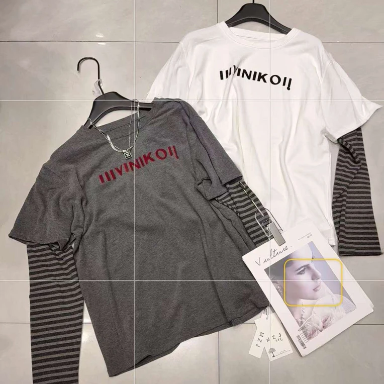 1368新款半袖设计显瘦百搭长度刚刚好圆领宽松长款时尚休闲长袖