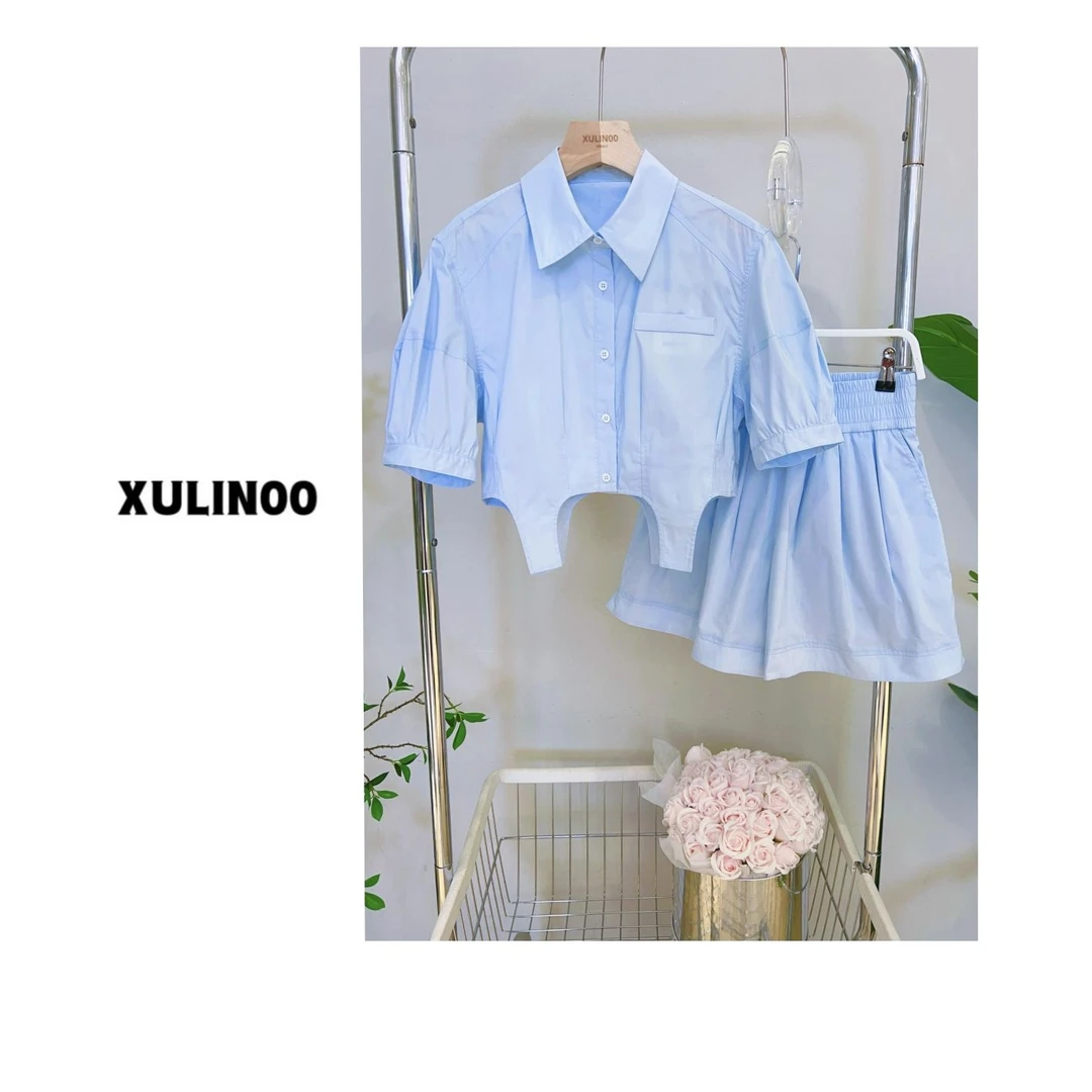 丨春夏时尚小众设计感泡泡袖衬衫短裤套装 LL40610-5297