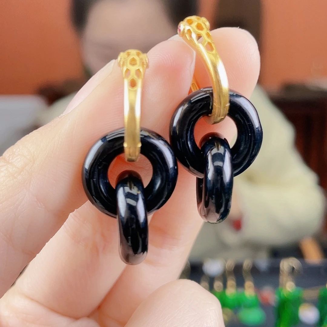 翡翠银S925镶嵌耳饰