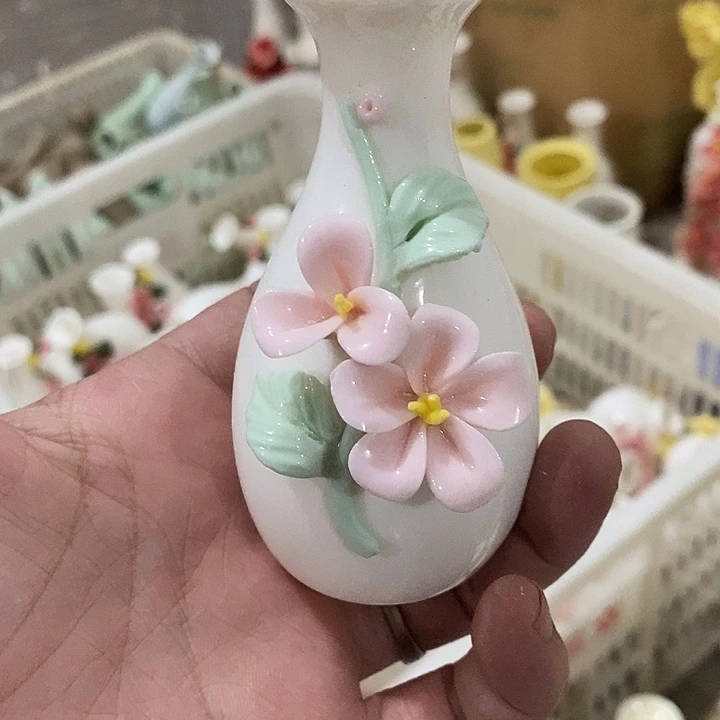 瓷片纯手工陶瓷花摆件1瑕