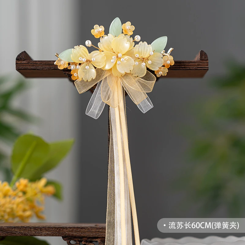 超仙唯美中秋桂花古风头饰金桂馥飘带后压古装汉服马面裙半披发饰