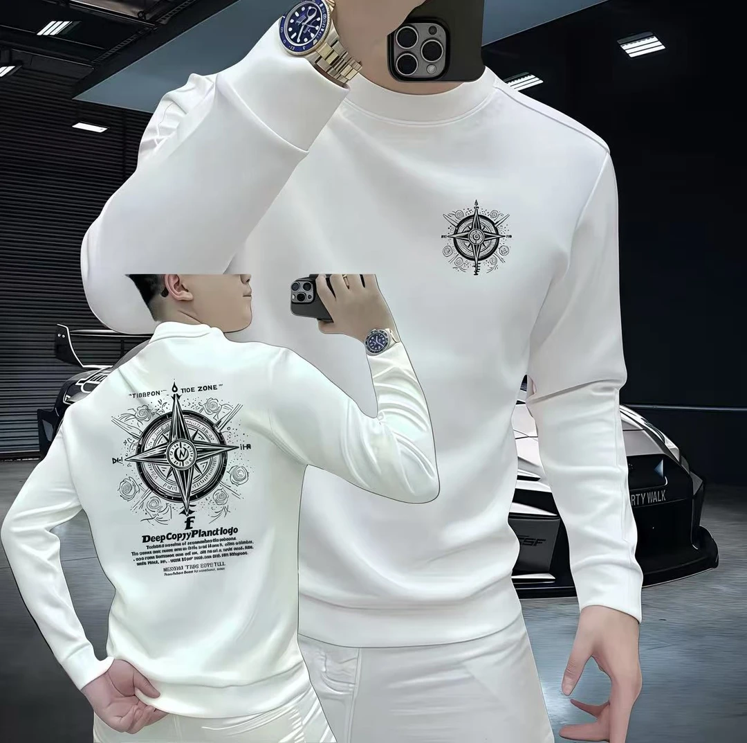潮流个性重磅圆领痞帅街头修身休闲秋冬季印花时尚男士潮流卫衣