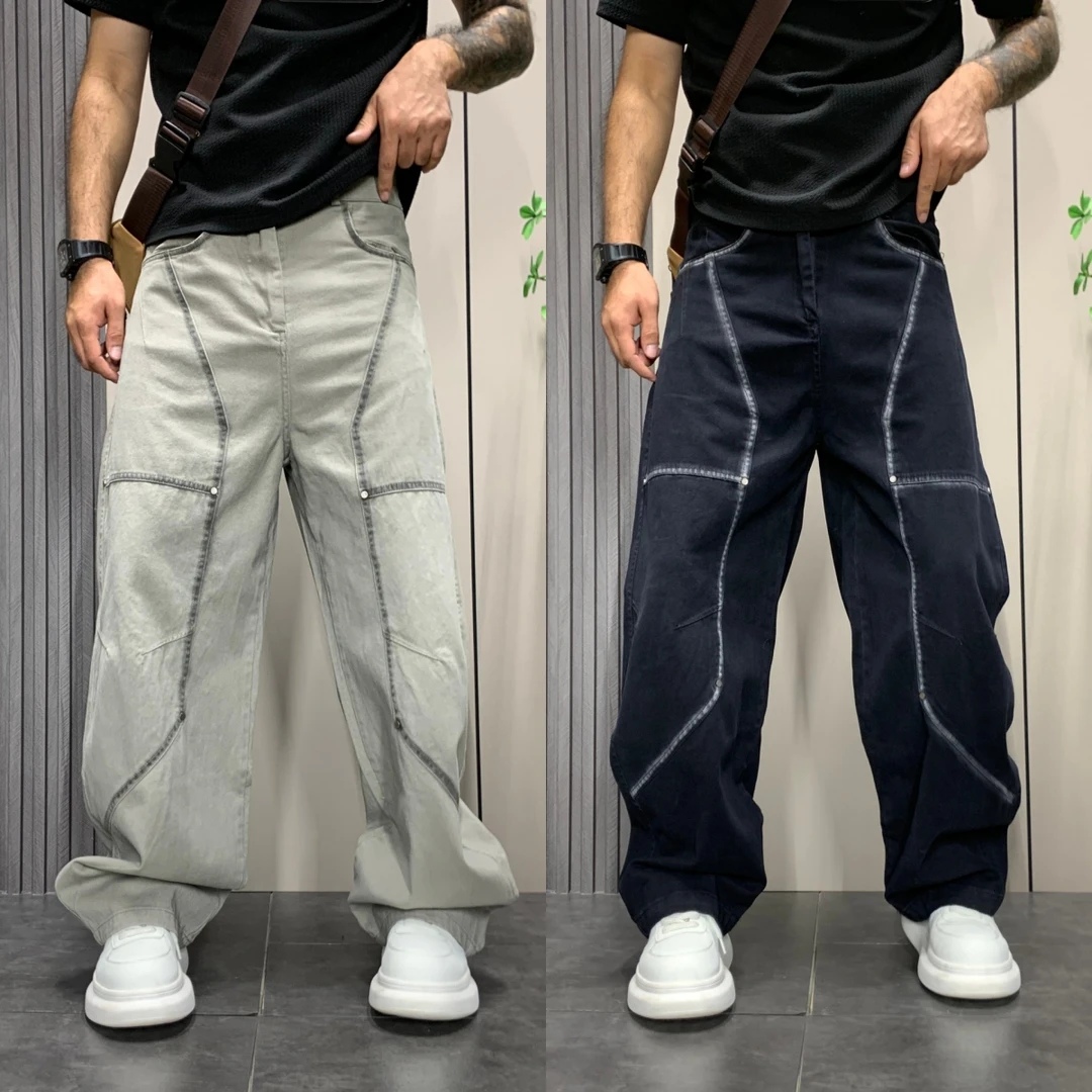 设计感扎染直筒牛仔裤男士2025新款秋季新款宽松潮牌痞帅风休闲裤