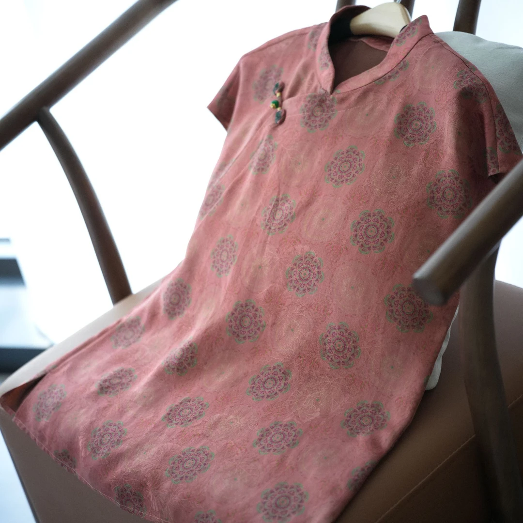 『笙花』新中式满分桑蚕丝红云纱国风短袖DHSC5568