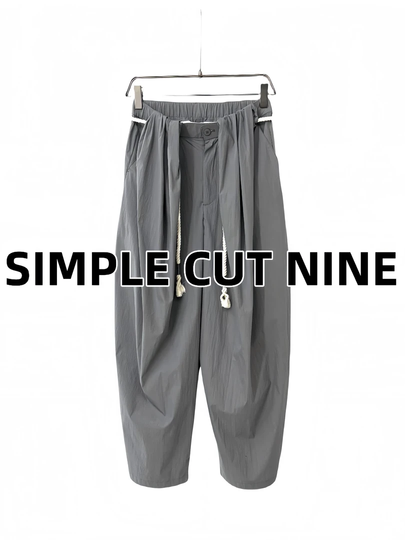 日系个性宽松立体剪裁夏季轻薄阔腿粗腰绳潮牌休闲长裤男裤子