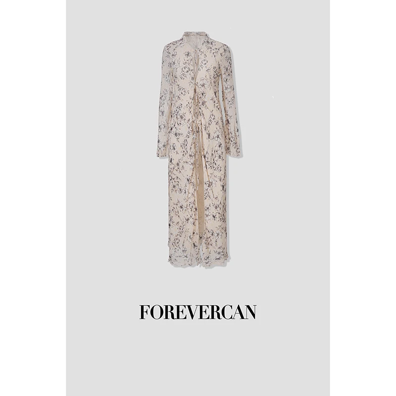 FOREVERCAN“西西里假日”立裁系带开衫连衣长裙SD21305