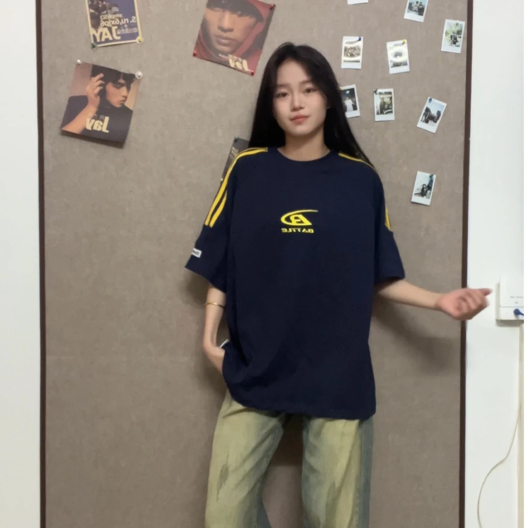 FOYGOB原创美式复古字母刺绣短袖T恤男女夏季情侣国潮牌宽松上衣