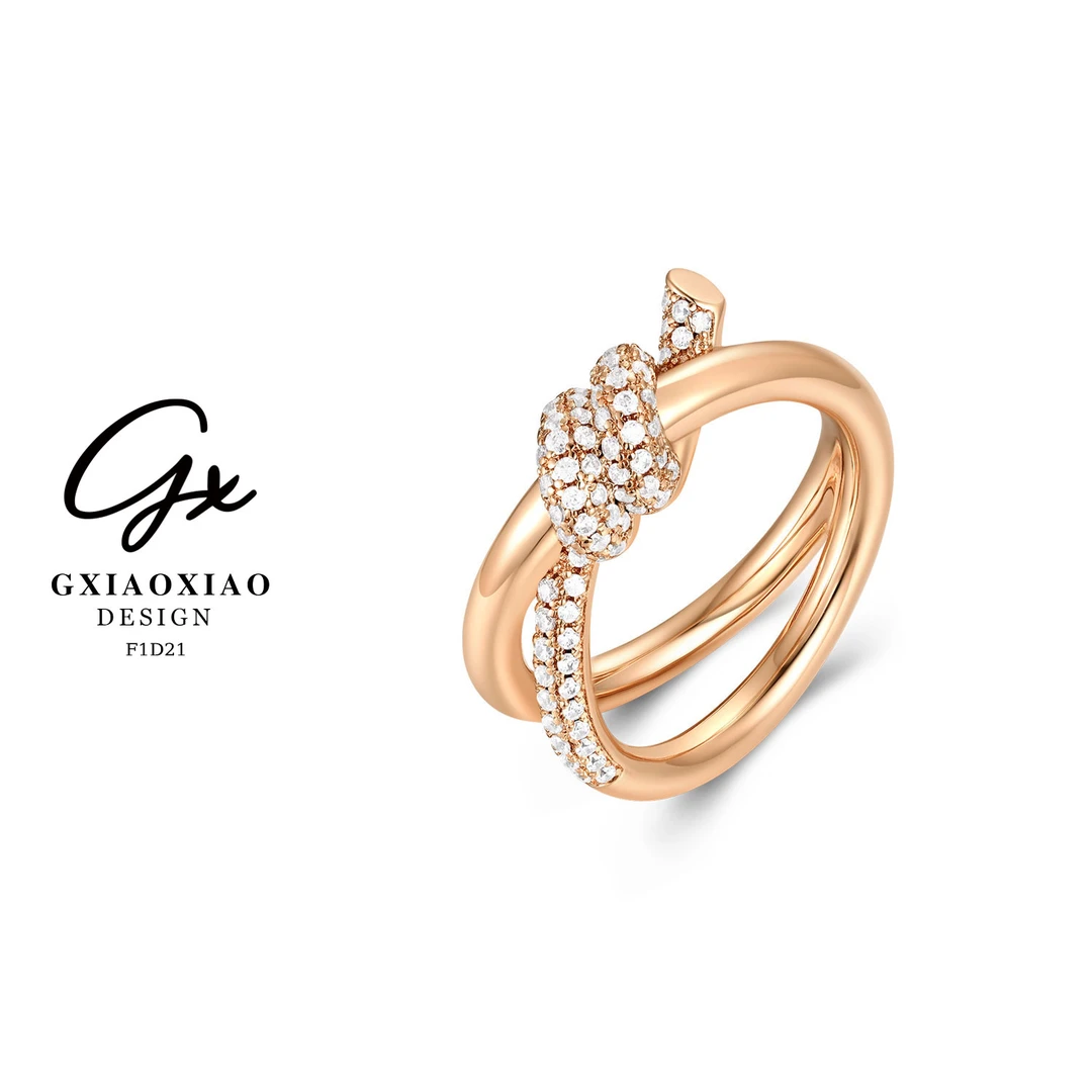 G XIAOXIAO 镀K金【加冕系列】气质轻奢交叉绳结戒指 F1D21