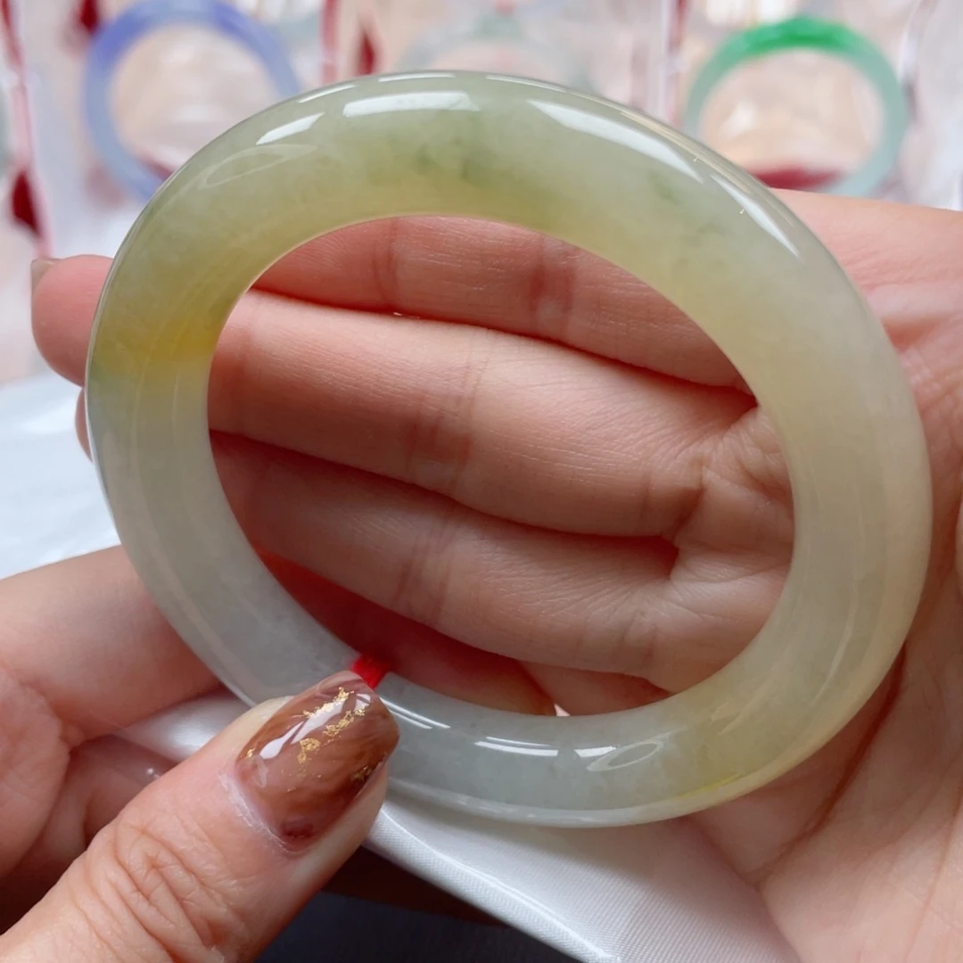 未镶嵌手镯翡翠56.4圆条 飘黄翡 招财 桂花香13号