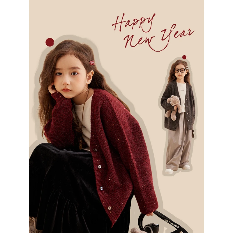 【吸金体质】洋气V领宽松保暖针织开衫亲子外套针织开衫7249D