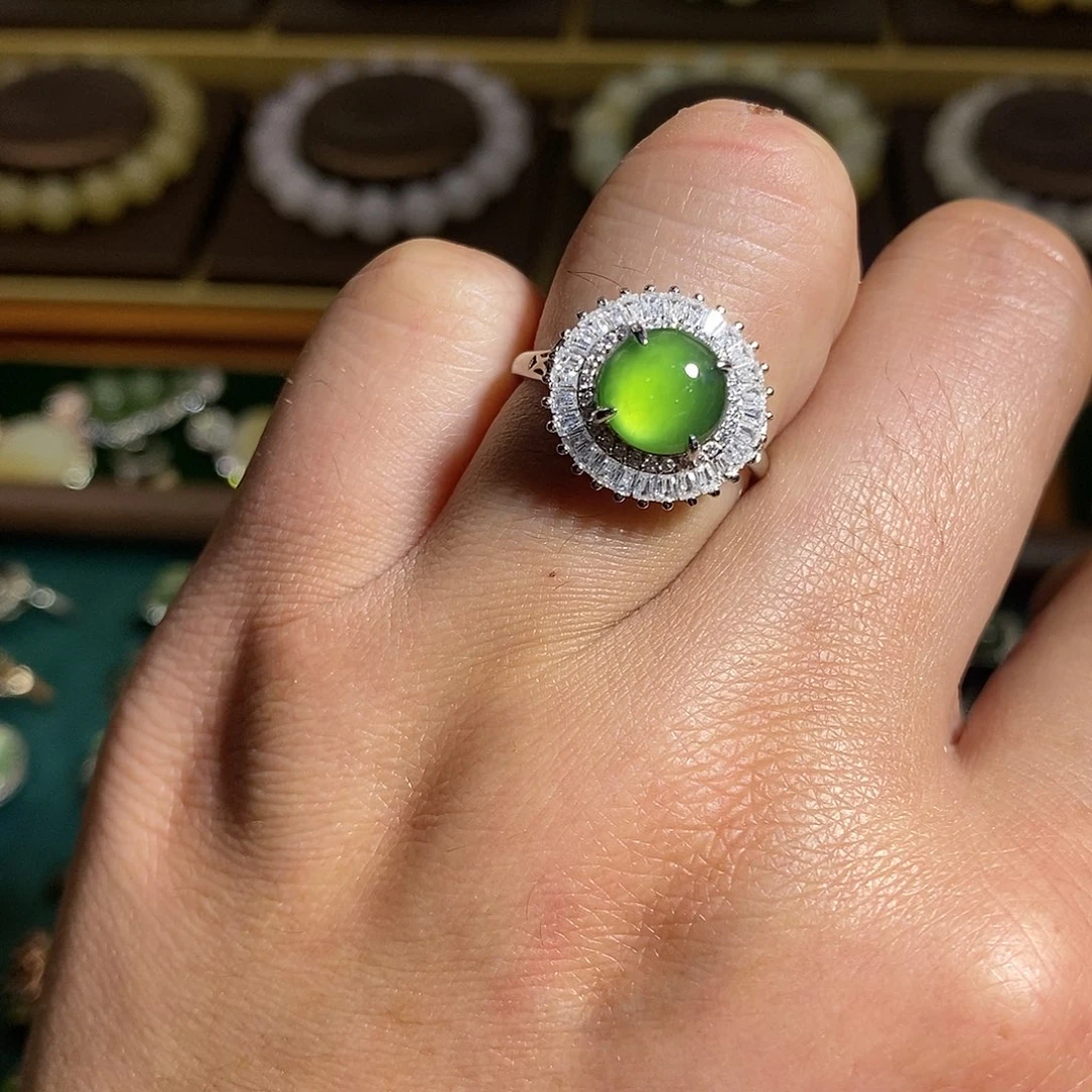 【闪购商品】银S925镶嵌戒指和田玉（碧玉）