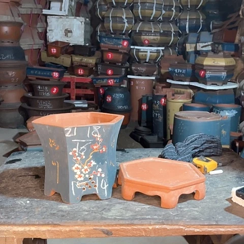 紫砂花盆六方盆一个