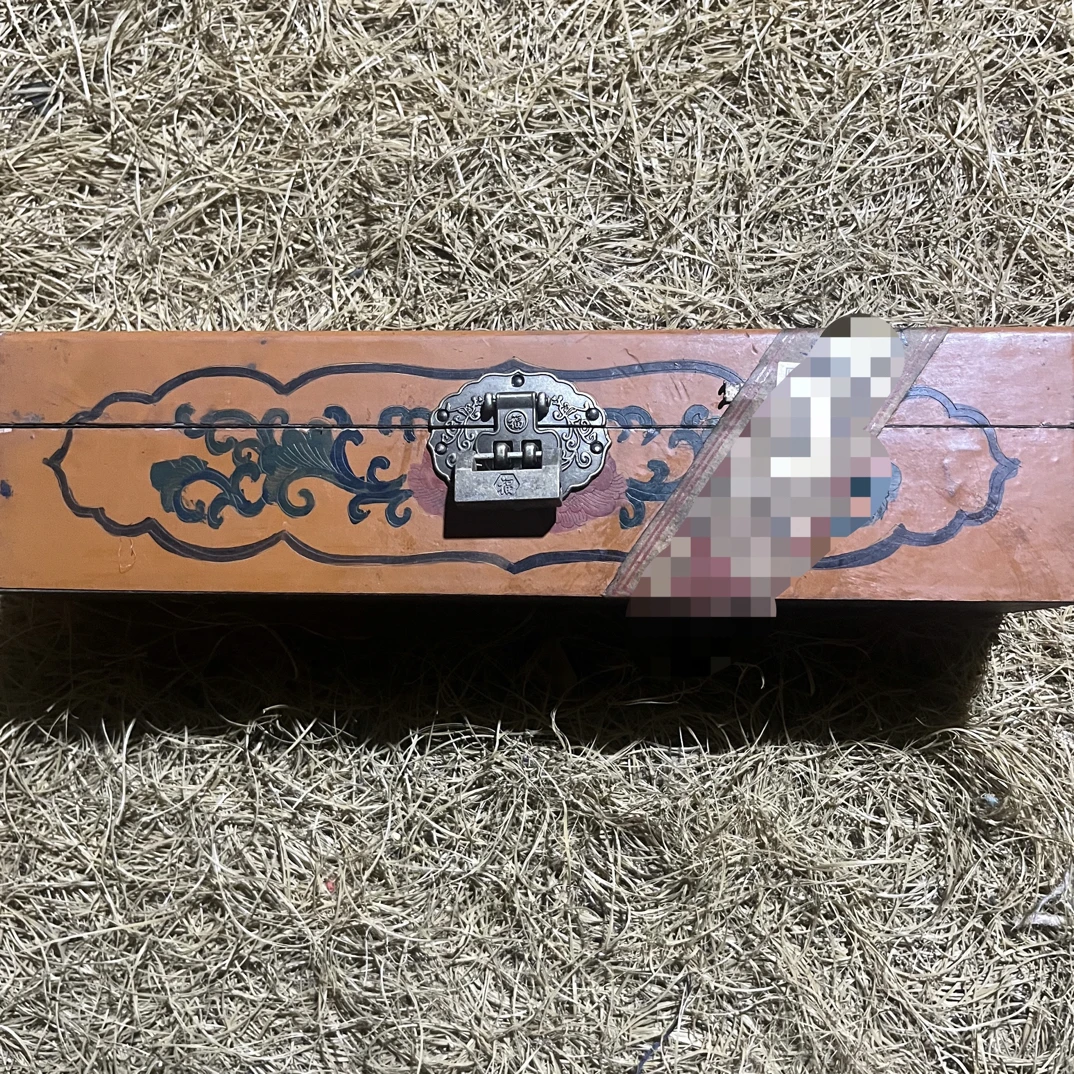 【闪购商品】福利花纹漆器长条方盒子復古風木盒完整