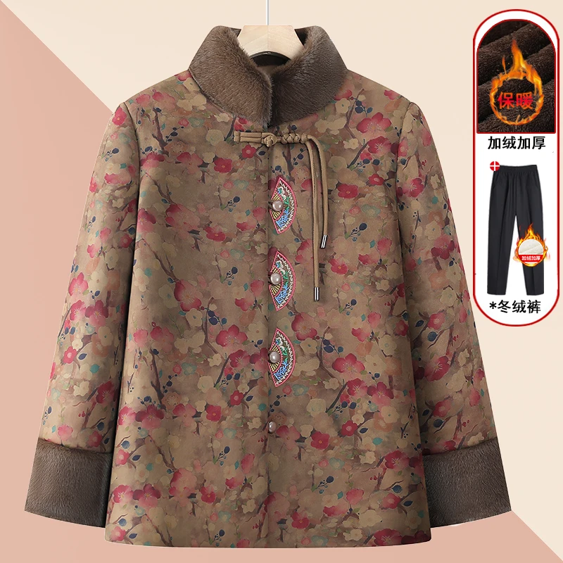 新中式加绒加厚棉服洋气奶奶装中老年人女宽松棉袄妈妈装保暖棉衣