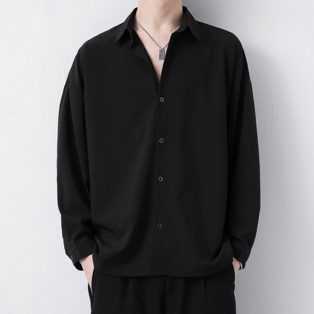 黑色长袖衬衫男高级感禁欲潮痞帅春夏季上衣男士休闲宽松白色衬衣