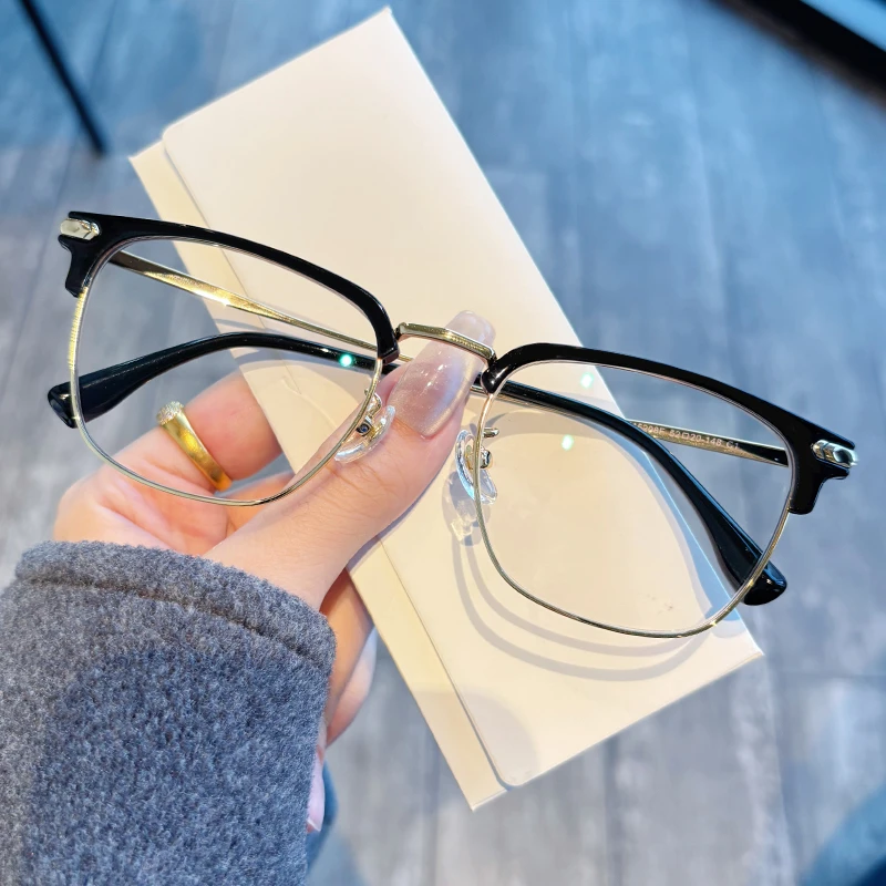 超轻纯钛半框眼镜近视男款可配度数防蓝光大脸宽商务镜框架15208