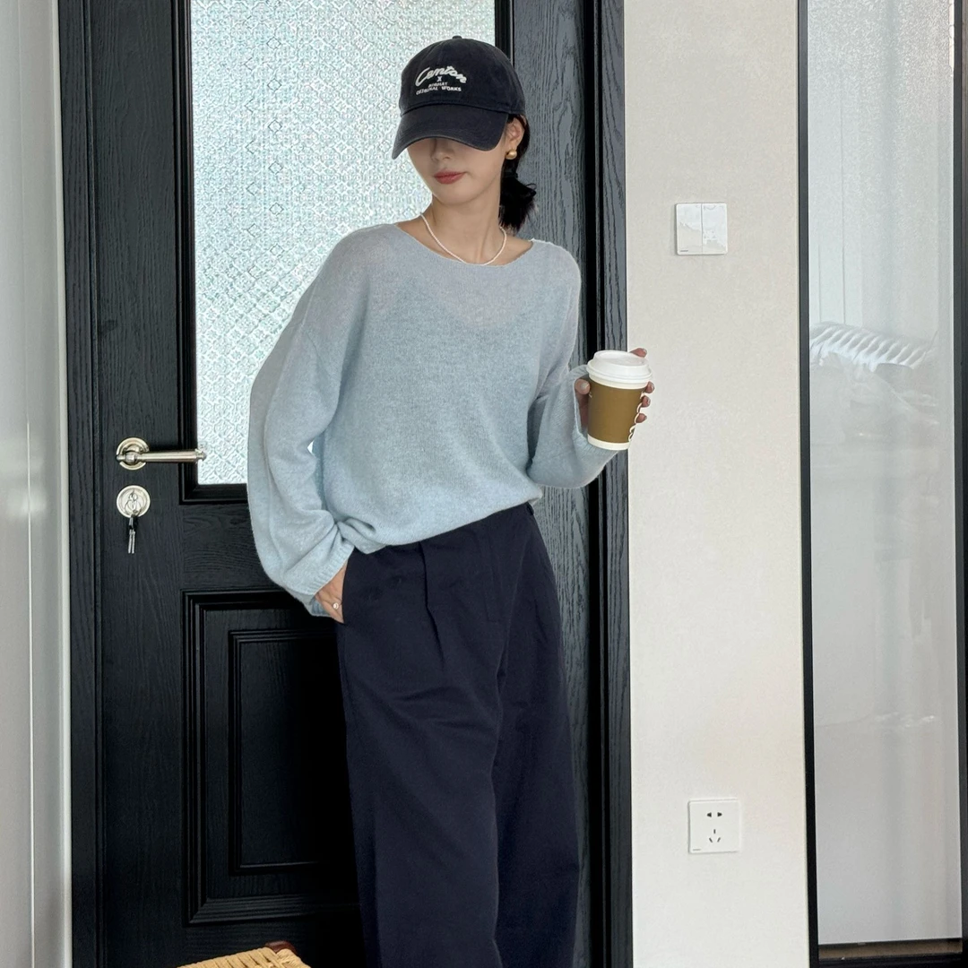 时尚百搭纯色宽松款羊毛衫WH-24233