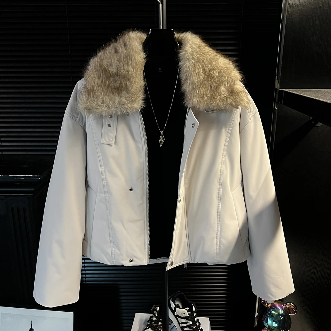 MZ-简约修身加厚男士保暖棉服外套可拆卸毛领