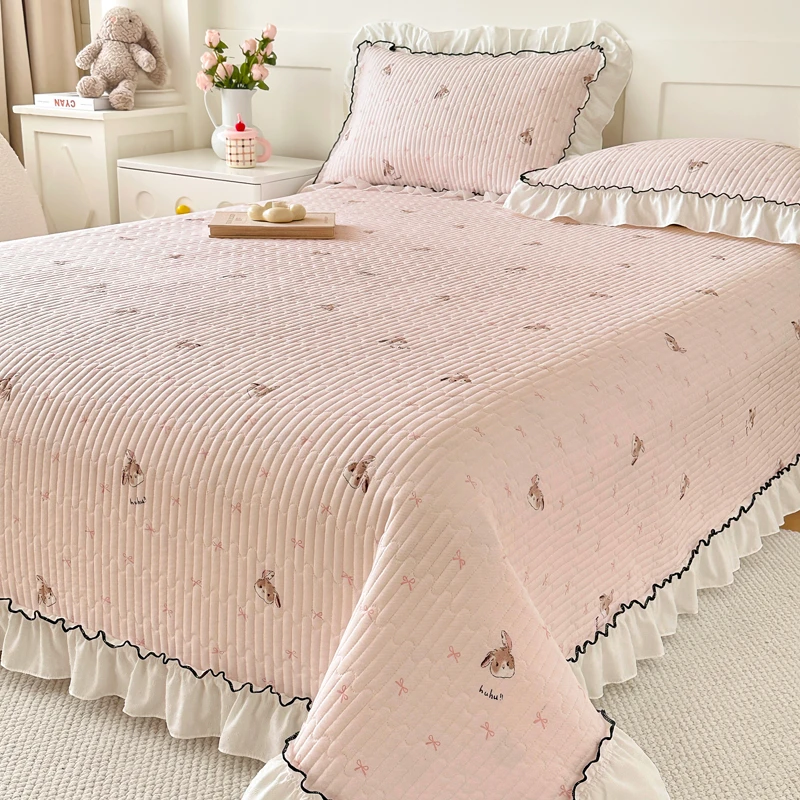 公主风双层纱花边单件床盖单人学生榻榻米夹棉床单三件套四季通用