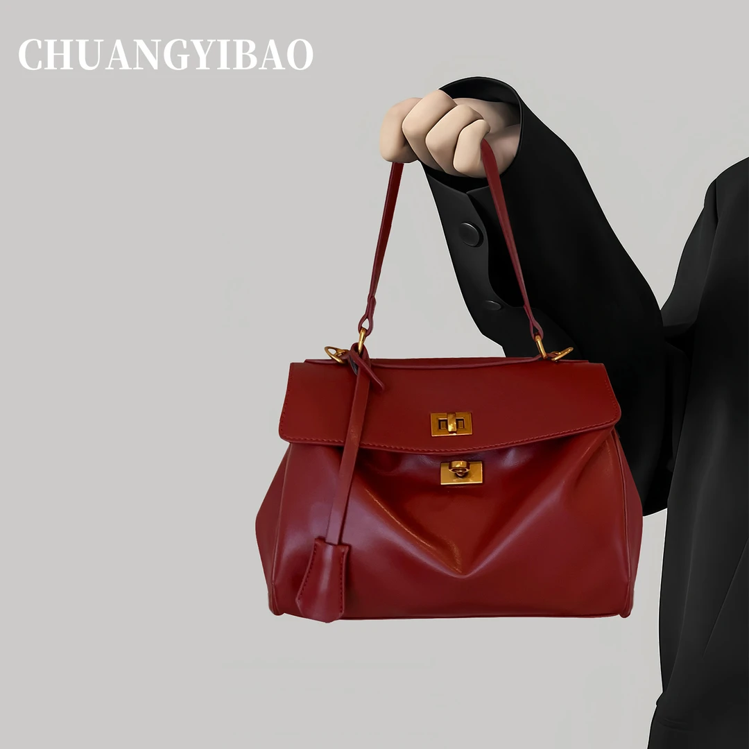 红色大容量凯莉托特包包女式2025新款轻奢小众高级感通勤婚包新娘