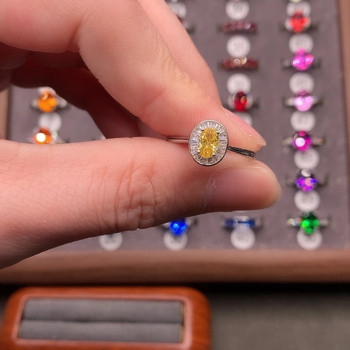 戒指彩色蓝宝石银S925镶嵌