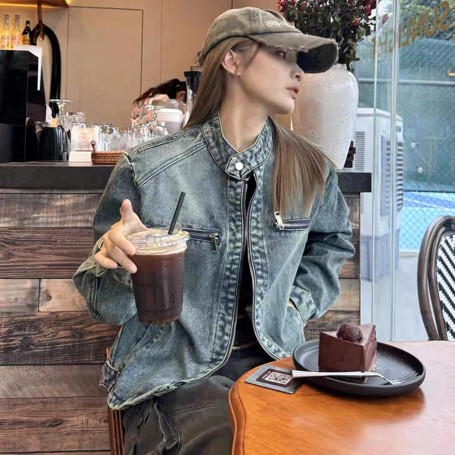 美式复古水洗做旧牛仔外套男女秋冬宽松短款设计感夹克上衣潮秋季