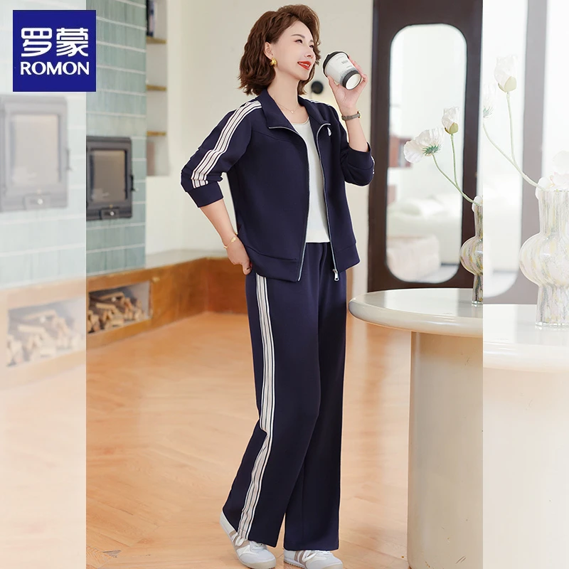 罗蒙妈妈秋装2025新款休闲外套卫衣两件套50岁中老年运动服套装女