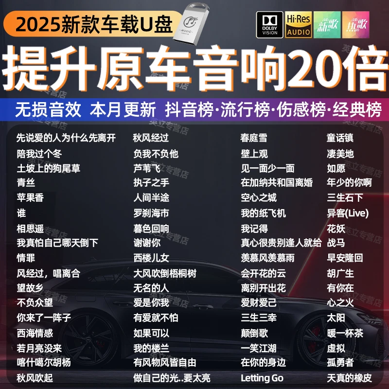 2025新款车载U盘全新歌单热歌精选母带无损音质汽车专用优盘DJ