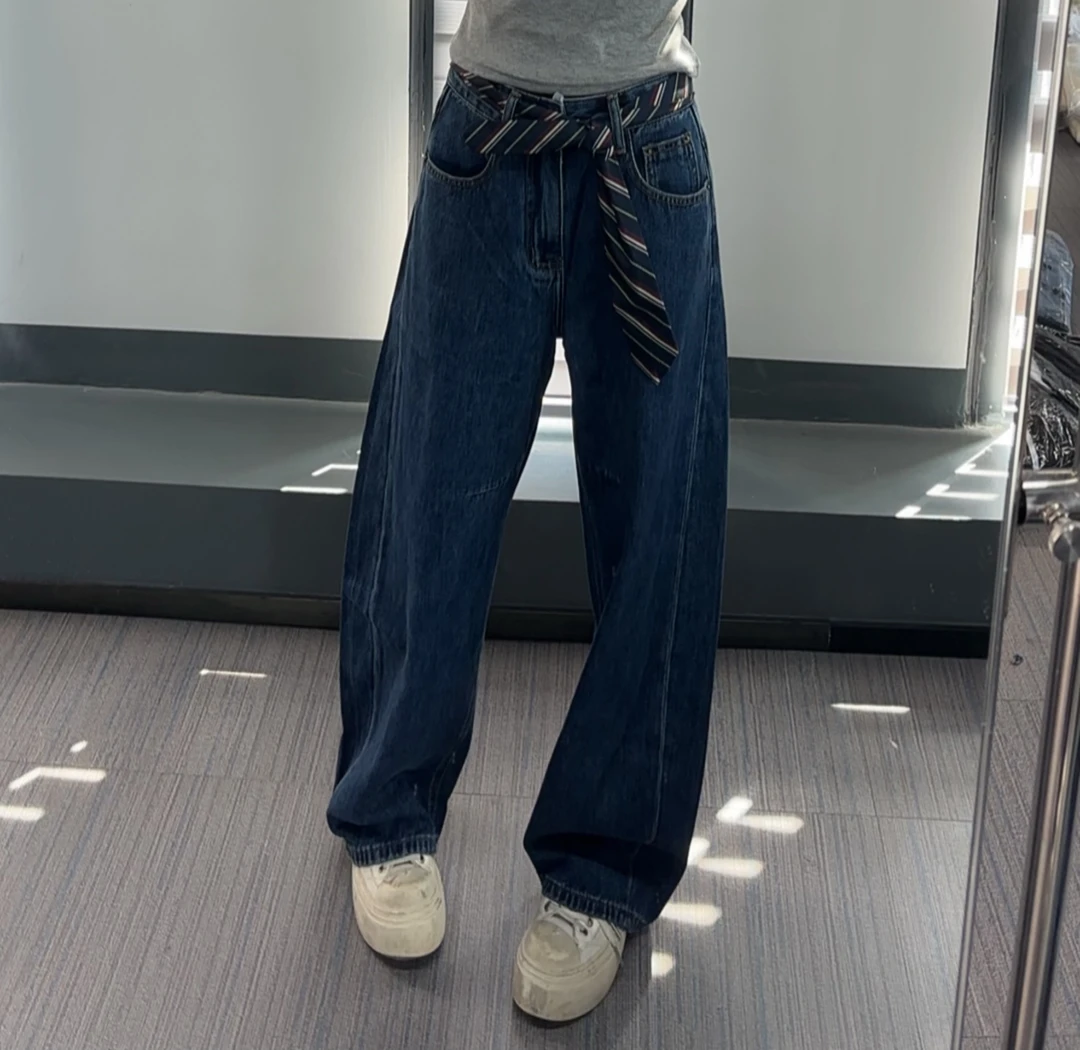 91819早秋新款弯刀牛仔裤女宽松直筒显瘦休闲长裤