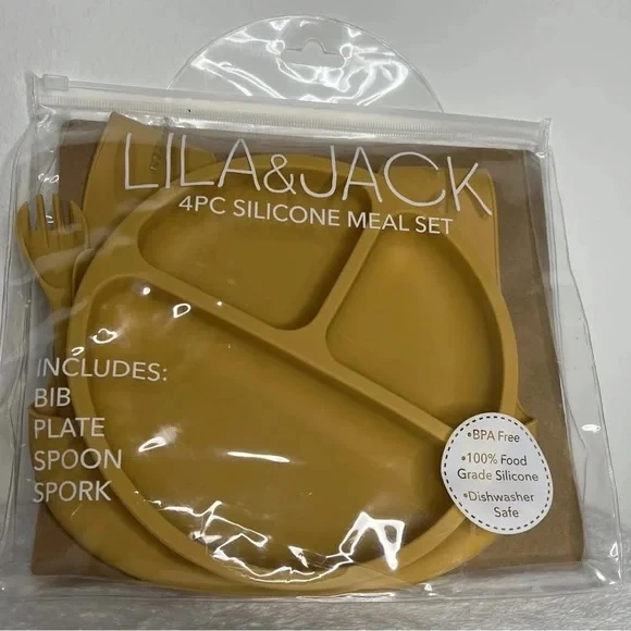 Lila&Jack4婴儿餐盘套装不含BPA无毒100%食品级硅胶(芥末黄)