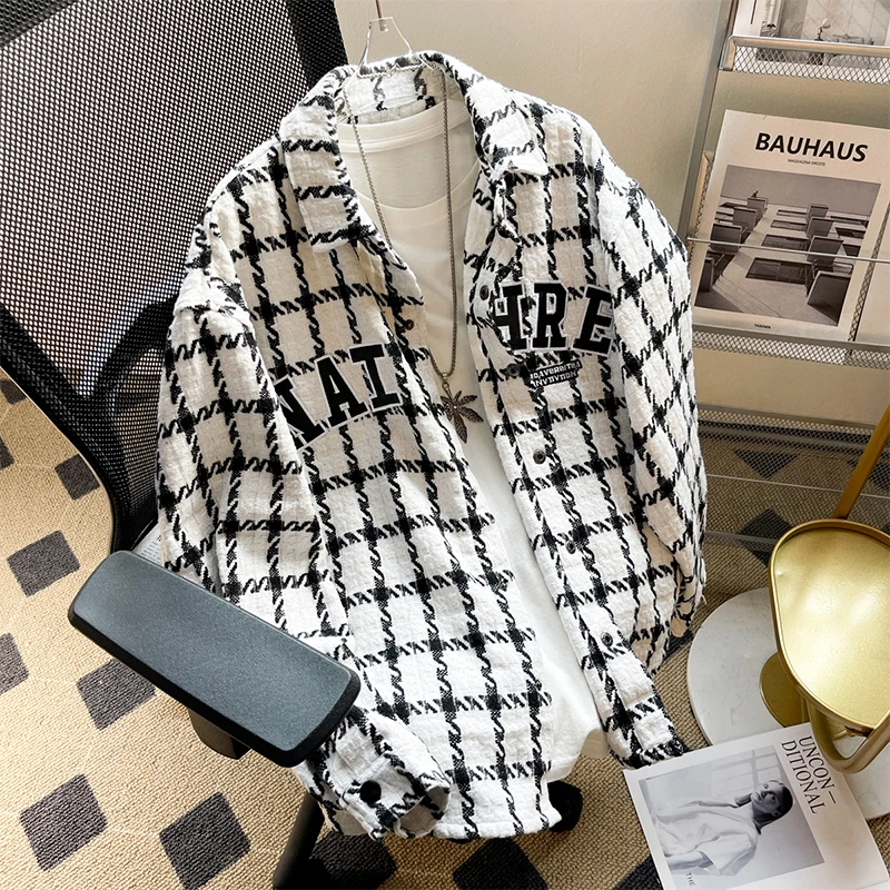 DeweLvum匠心制作！一眼就爱上!新款格纹休闲宽松透气夹克外套男潮