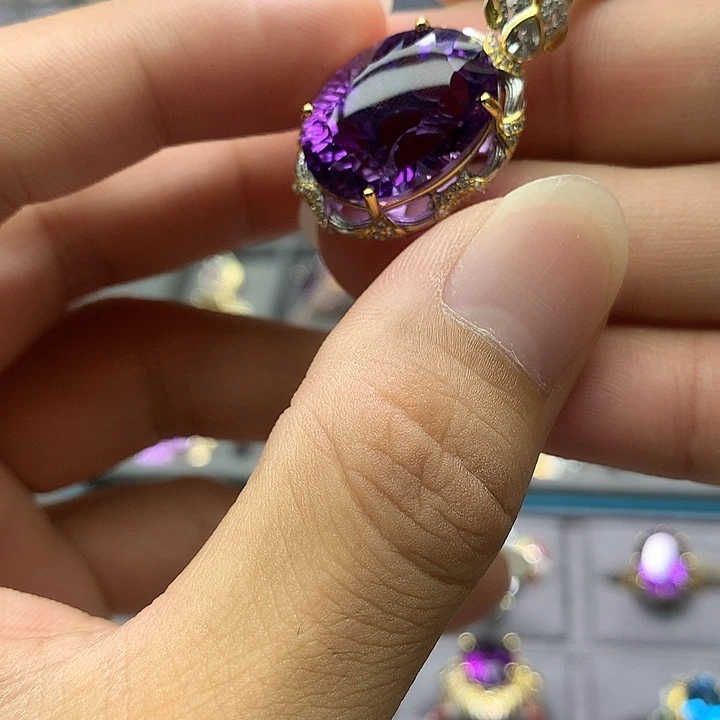 吊坠(不含链)银S925镀金镶嵌水晶