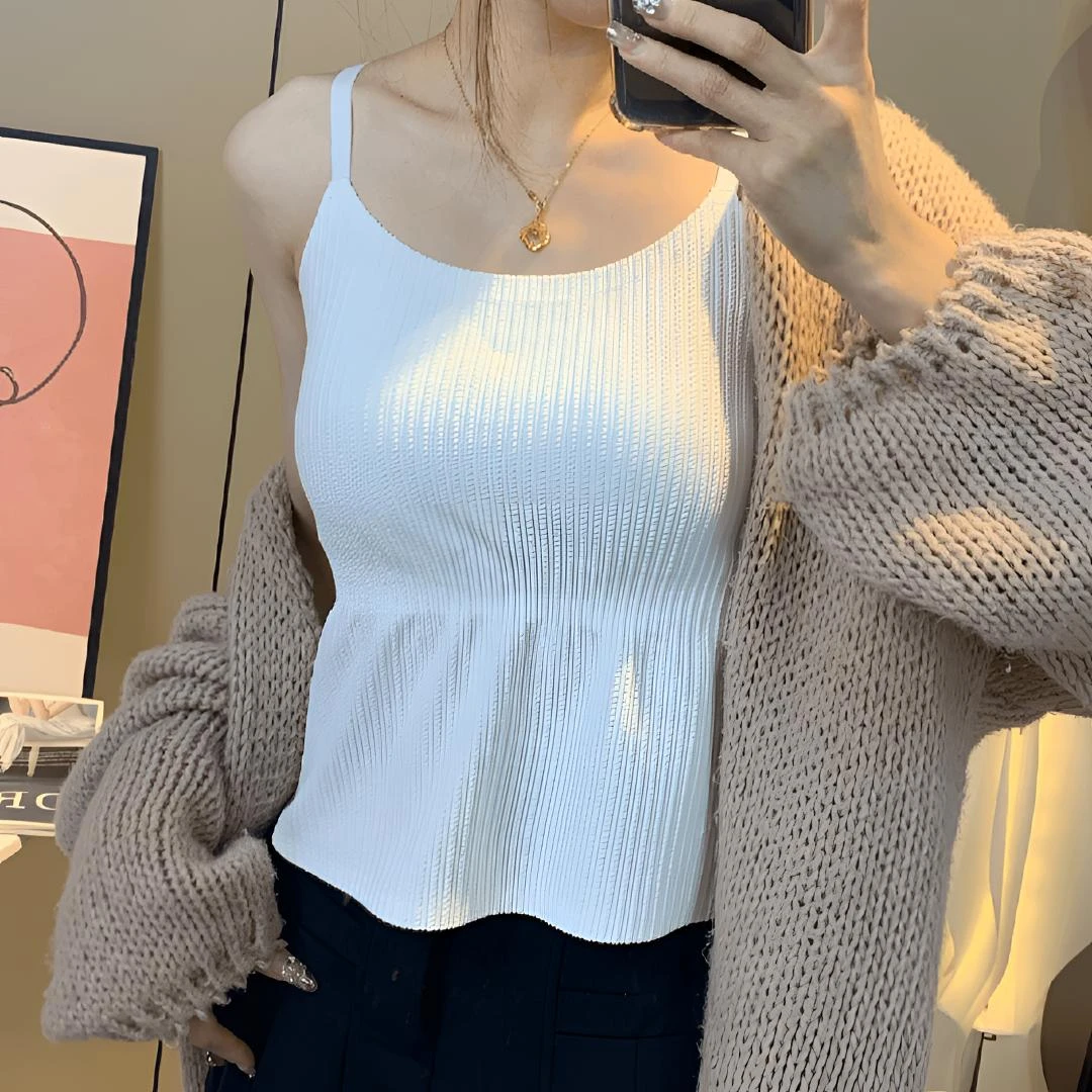 百搭显瘦打底吊带背心内搭外穿美背内衣文胸一体垫白长款女修身