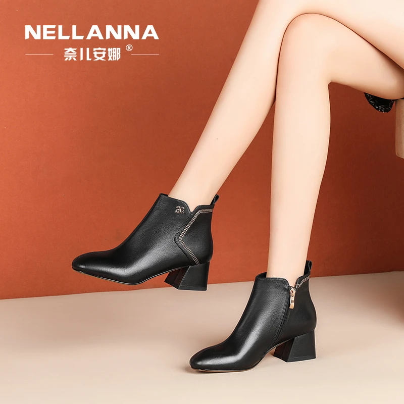 真皮粗跟百搭小短靴 5厘米 9918-681