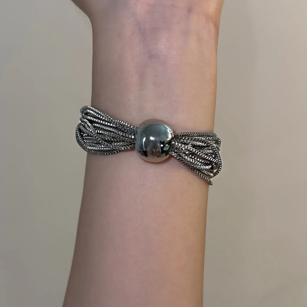 合金手链 S0653-1韩系轻奢欧美金属风圆球手链小众设计感时尚个性