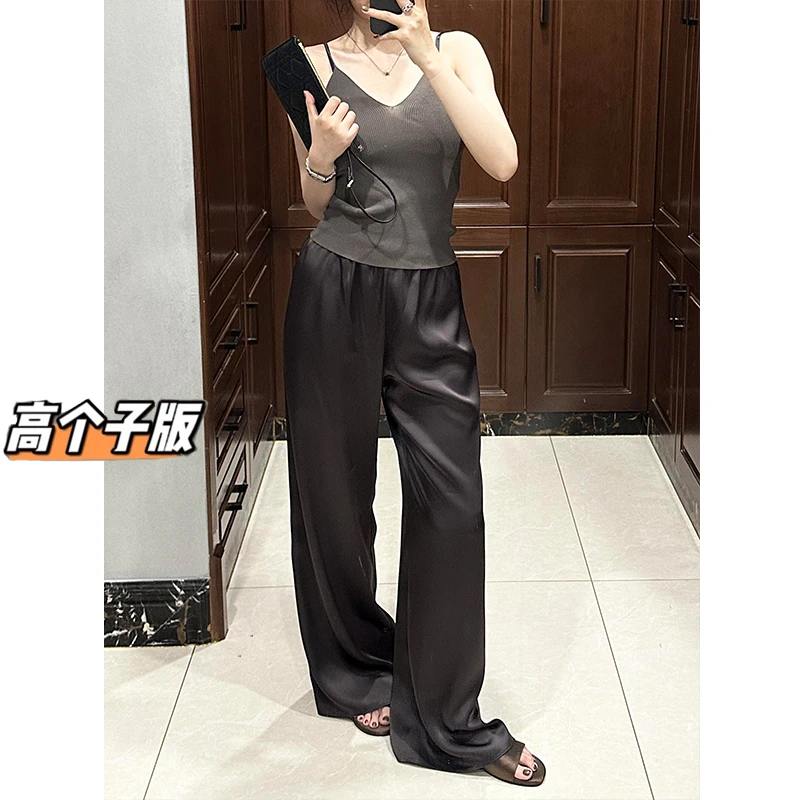 裤长110cm加长版180醋酸缎面阔腿裤女夏季薄款光泽丝滑垂感拖地裤