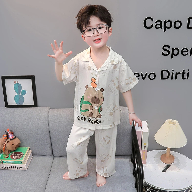 儿童睡衣男童夏季薄款小男孩短袖冰丝2025新款宝宝夏款家居服套装