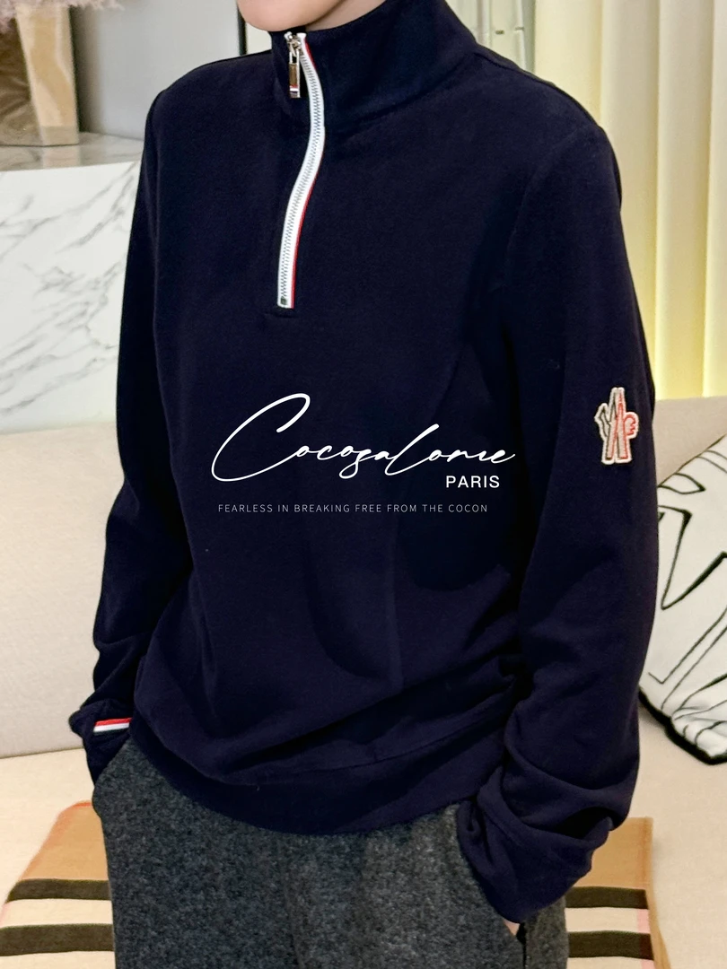 韩彬彬"两颗树"秋冬穿搭撞色设计拼接半拉链高领复古针织衫689K-3