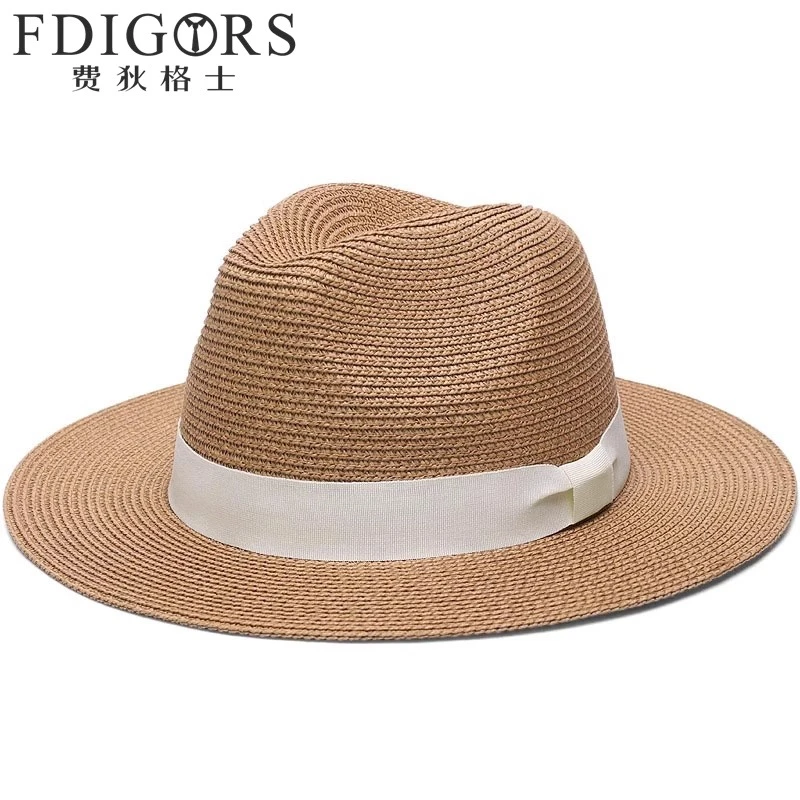 FDIGORS帽子男款夏季透气海边天然麦秆大帽檐遮阳帽巴拿马草帽