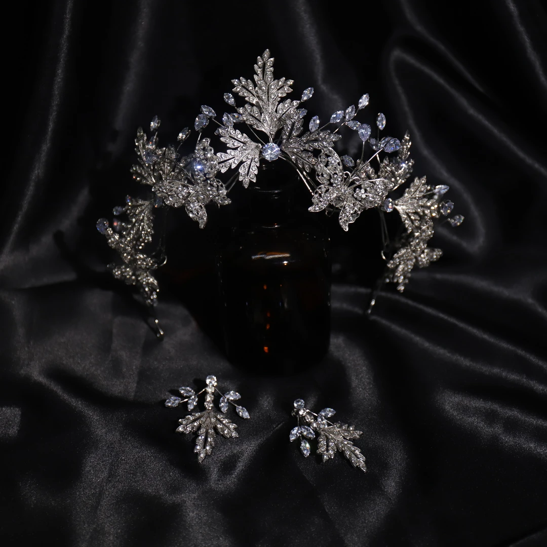 6865 新款满钻树叶软皇冠叠加高级实用头饰婚礼主纱发饰