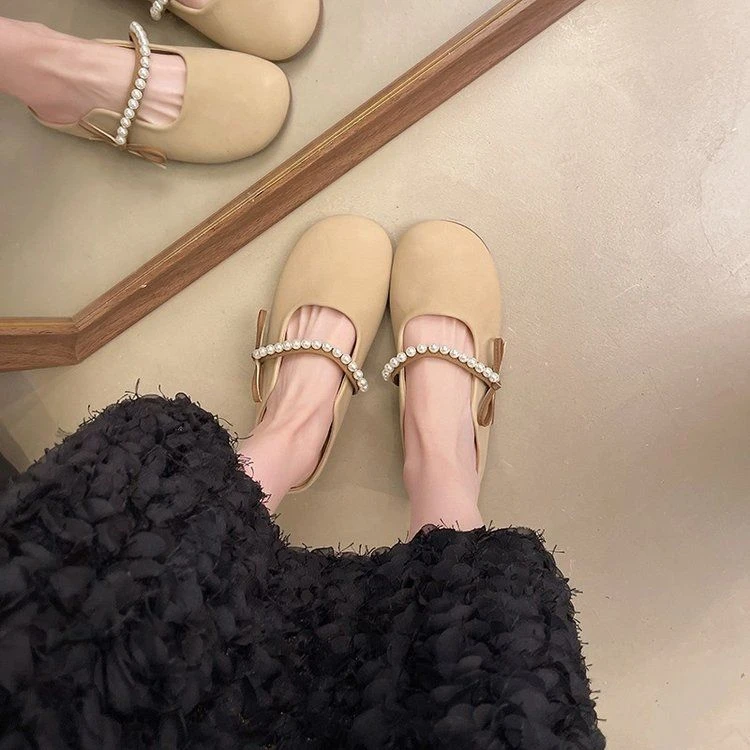 法式珍珠包头凉拖鞋外穿夏新款舒适平底玛丽珍拖鞋百搭时尚网红