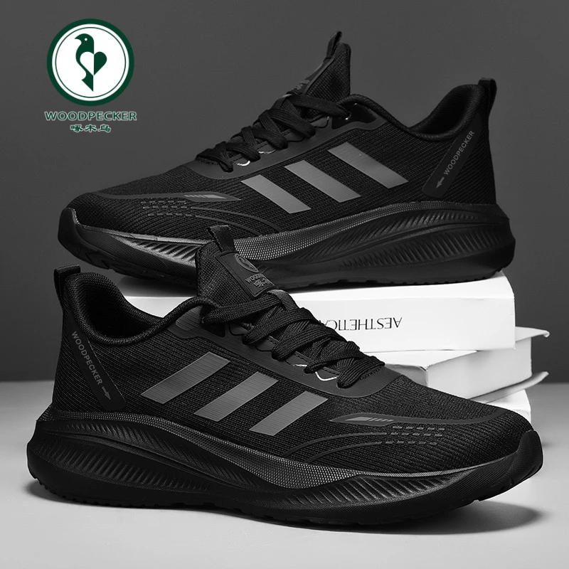 【正品】啄木鸟秋季网面男鞋2025透气软底男士休闲运动鞋潮流百搭鞋