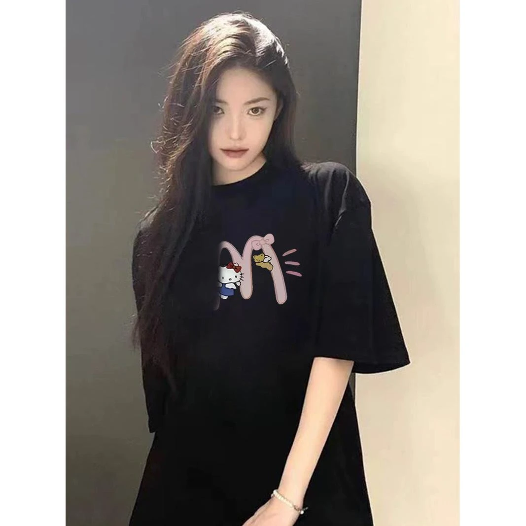 法芬图纯棉美式正肩黑色短袖t恤女2025新款夏季小众宽松半袖上衣
