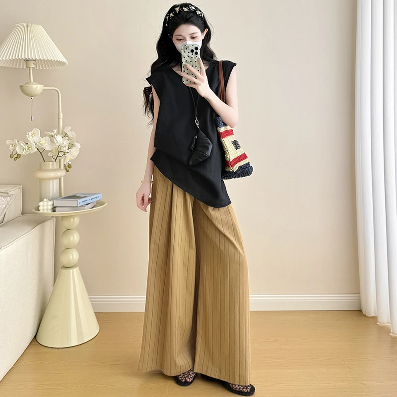 大码女装韩版春夏新款时尚韩版宽松显瘦小个子无袖背心上衣两件套