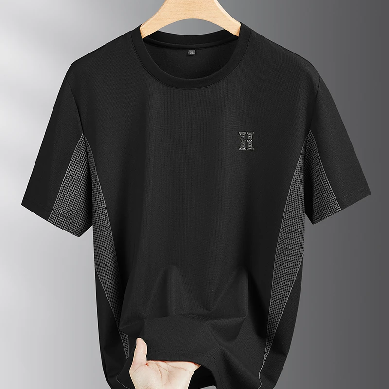 【撞色拼接】夏季时尚商务大码男士体恤衫简约圆领百搭短袖上衣5116