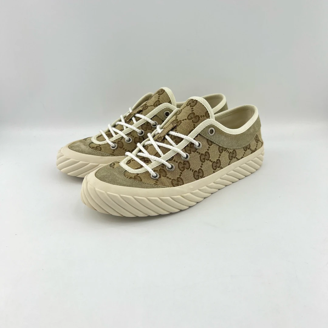 40码/GUCCI古驰/老花麂皮平底系带休闲鞋/95新/公价：7500