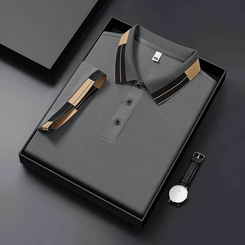 夏季新款冰感POLO衫短袖T恤时尚撞色翻领半袖高档商务休闲上衣服