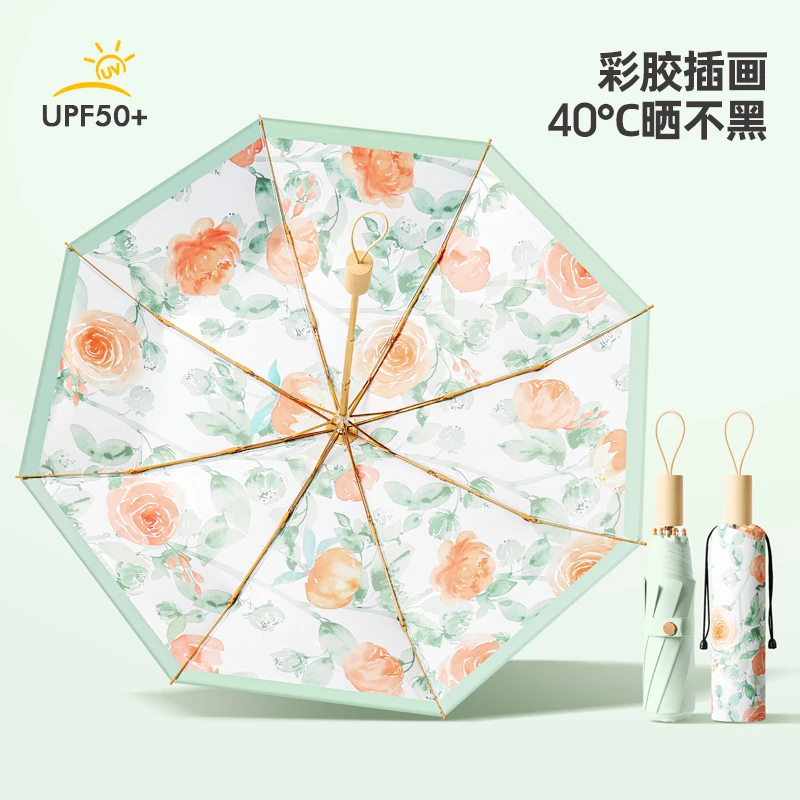 复古国风折叠彩胶防晒遮阳太阳伞防紫外线加大加固铝合金晴雨伞